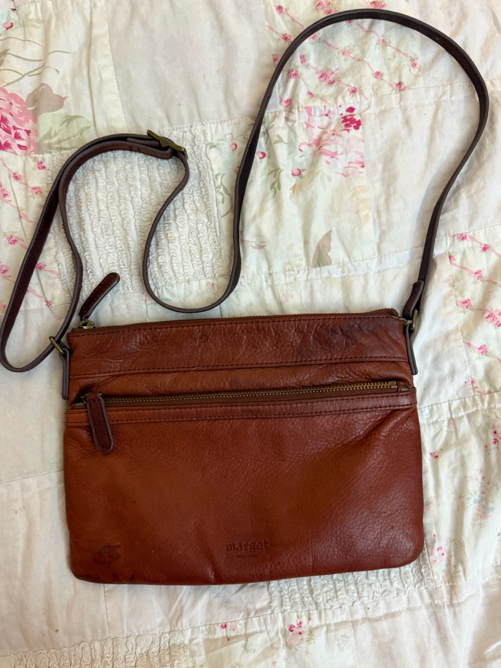Vintage Margot New York Brown Leather Crossbody Bag